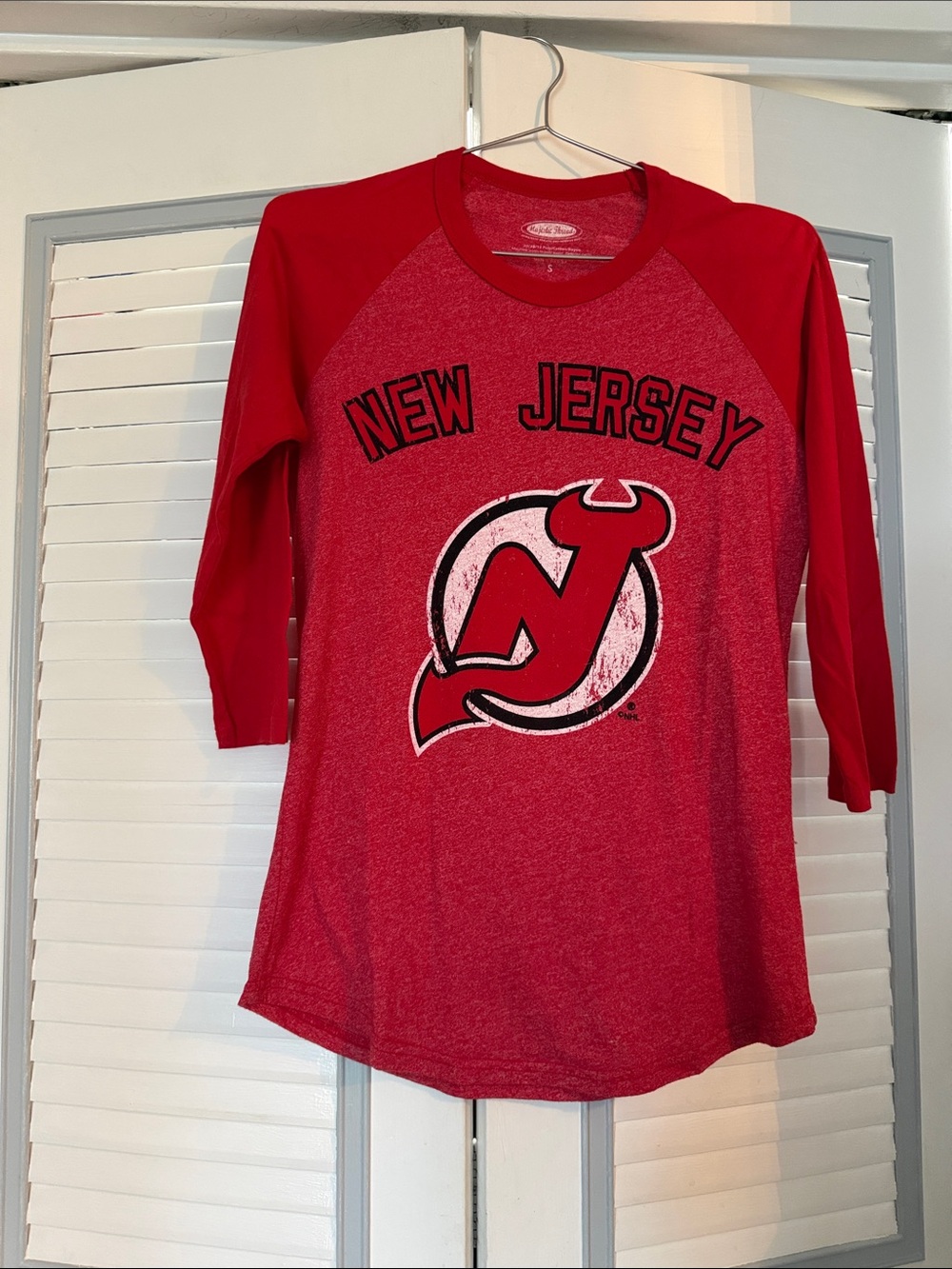 New Jersey Devils Red Raglan Long Sleeve Tee